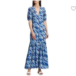 🔥 ROTATE Birger Christensen Blue Patterned Maxi Dress US 8